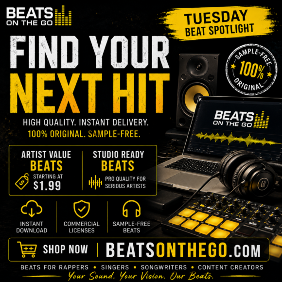 Tuesday Beat Spotlight by BeatsOnTheGo featuring sample-free Artist Value Beats and Studio Ready Beats with instant downloads.