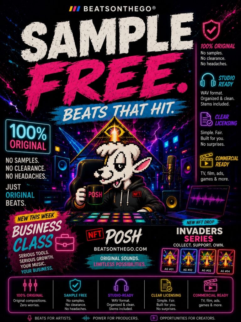 Posh promotes sample-free original production beats from BEATSONTHEGO® with studio-ready stems and commercial licensing.