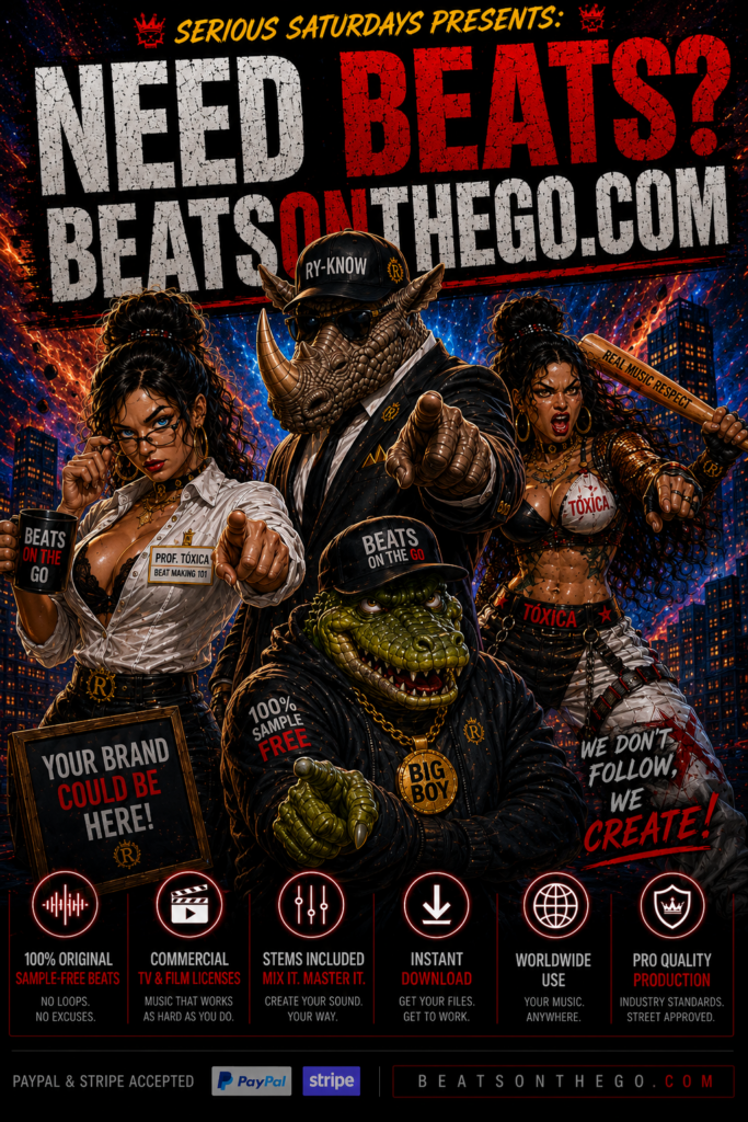 BEATSONTHEGO original sample-free beats promotional poster featuring Ry-Know, Professor Tóxica, Tóxica and Big Boy
