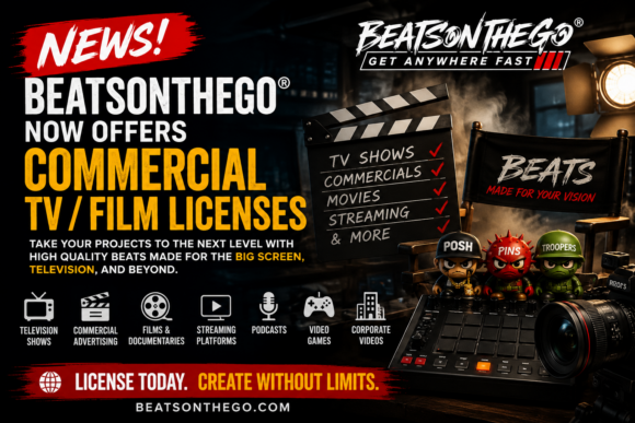 BEATSONTHEGO® announces Commercial TV & Film Licensing for original music used in television, film, commercials, streaming, podcasts, and video games.