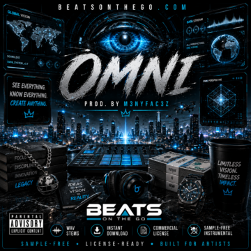 OMNI sample-free hip hop beat artwork by M3NYFAC3Z featuring futuristic city, technology, and limitless vision | BeatsOnTheGo.com