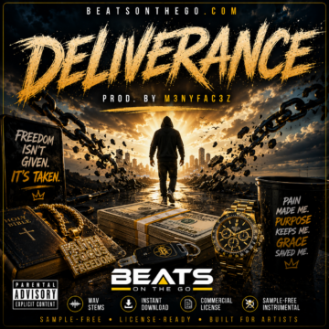 DELIVERANCE sample-free hip hop beat artwork by M3NYFAC3Z featuring freedom, broken chains, and cinematic light | BeatsOnTheGo.com