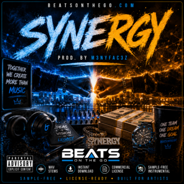 SYNERGY sample-free hip hop beat artwork by M3NYFAC3Z featuring connected energy and cinematic blue fusion | BeatsOnTheGo.com