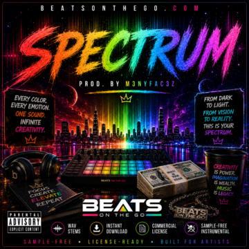 SPECTRUM sample-free hip hop beat artwork by M3NYFAC3Z featuring neon colors, light spectrum, and cinematic energy | BeatsOnTheGo.com