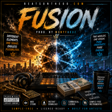 FUSION sample-free hip hop beat artwork by M3NYFAC3Z featuring cinematic energy, merging light, and modern production | BeatsOnTheGo.com